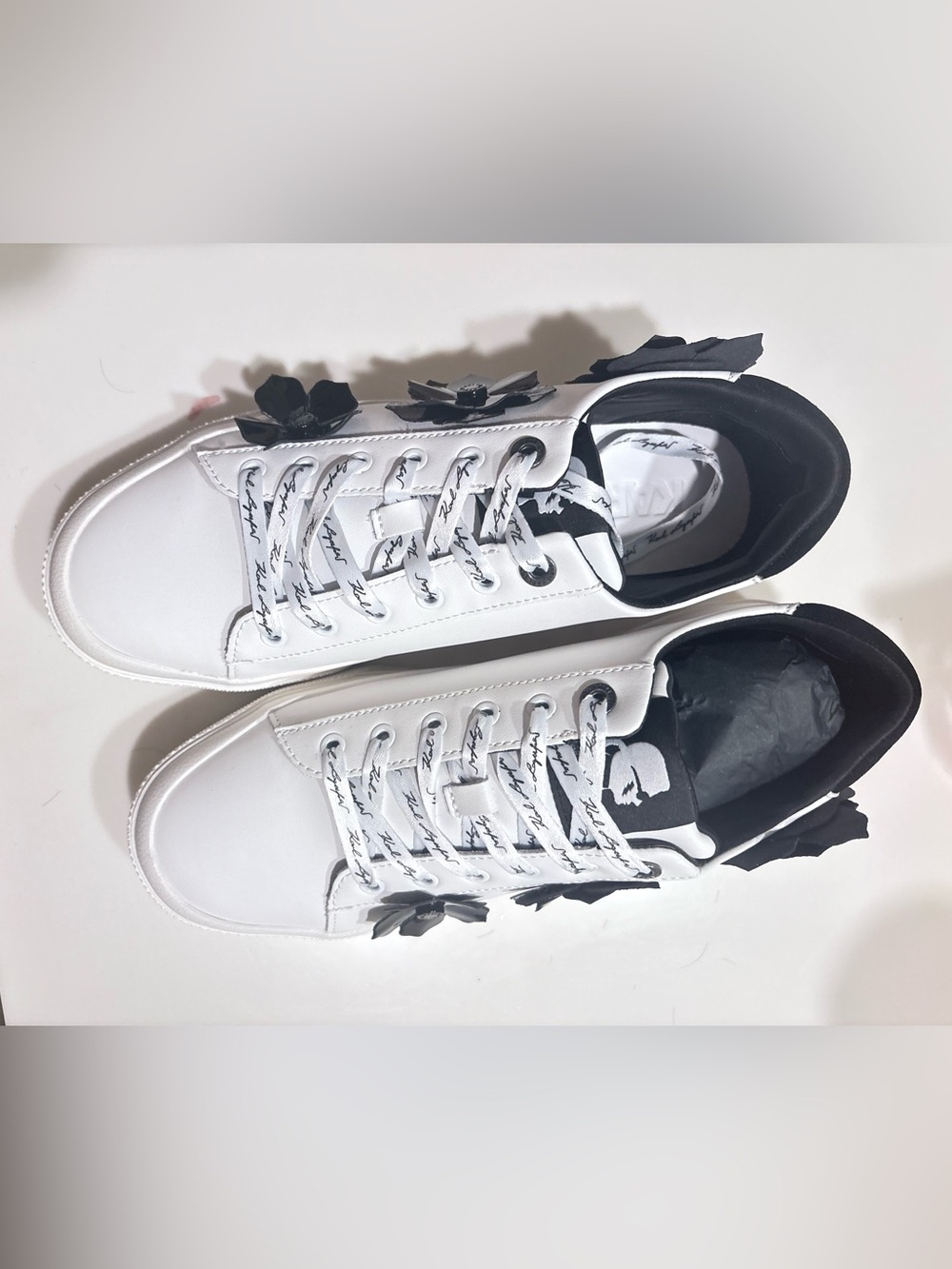 Karl Lagerfeld White Sneakers with Black Floral Appliqué